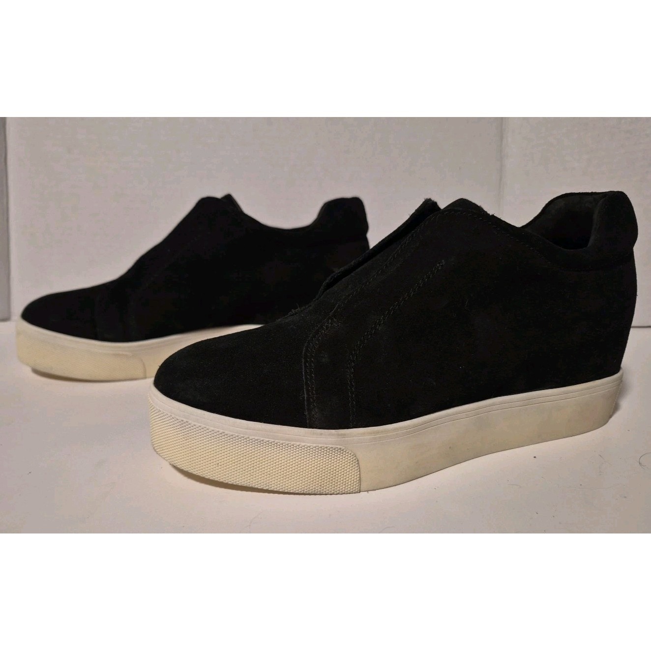 J Slides Nyc Starr 8.5 Slip On Hidden 3" Platform Wedge Black Sneaker Leather